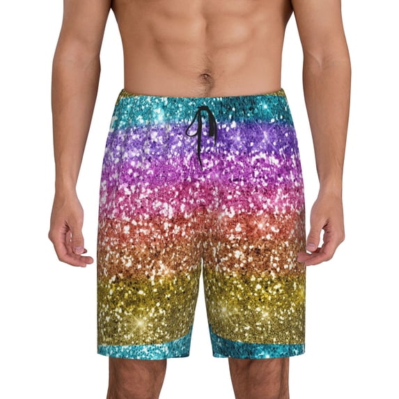 Easygdp Glitter Rainbow Men's Short Pajama Pants, Sleep Shorts, Household Pants, Casual Pants with Pockets - XX-Large