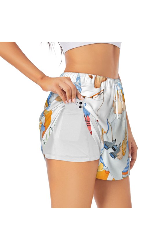 Gnome Camping Fishing for Women's Athletic Shorts - High-Waist, Quick-Dry Workout Shorts with Pockets, Ideal for Running, Yoga, and Training-Small