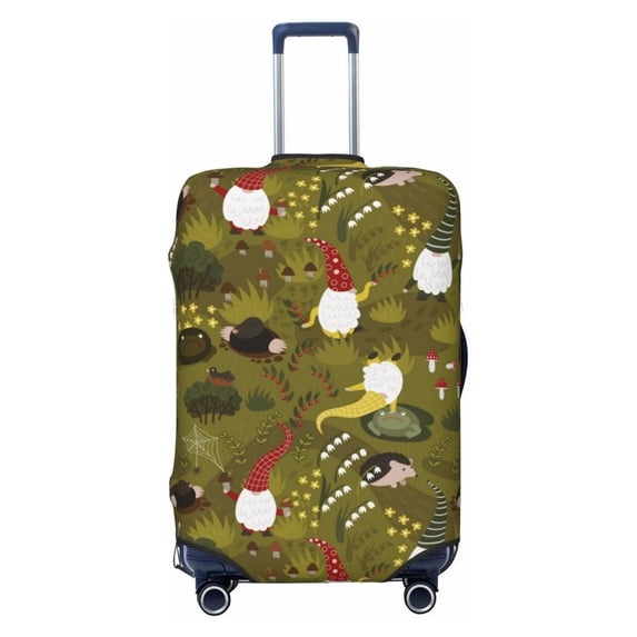 Easygdp Gnomes Playing in the Garden Print Elastic and Washable Suitcase Protective Cover with Hidden Zipper Fits 18-32 inch Luggage -Small