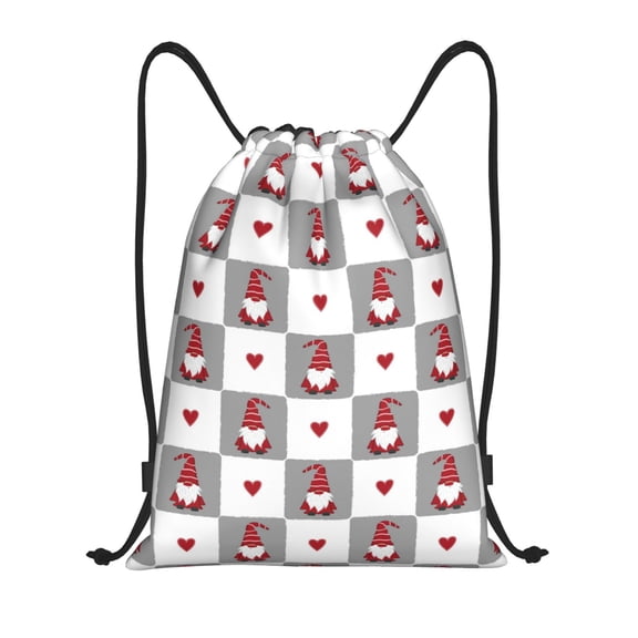 Easygdp Gnomes and Hearts Drawstring Backpack, Beach Sackpack, Travel Sackpack Lightweight for Sports, Gym, Travel, Swimming - Small