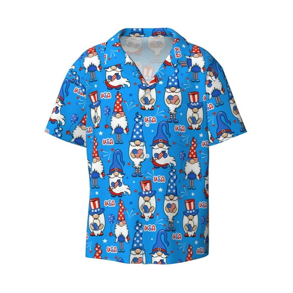 Easygdp Gnomes in USA Men's Casual Short-sleeved Shirt with Pocket and Button Suitable for Beach Vacation Leisure - X-Large