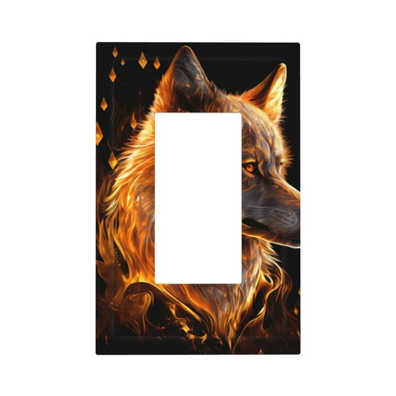 Easygdp Gold Flame Pattern Wolf Decorator Light Switch or Receptacle Outlet Wall Plate Decorator Wall Plate Child Safe Outlet Cover-Style U