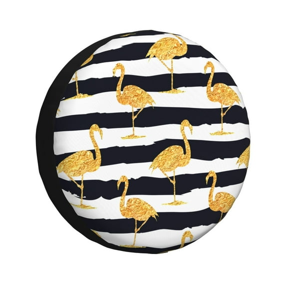 Easygdp Gold Flamingo Wheel Sun Guard, Spare Tire Cover,Universal Trailer Suv Truck Camper Travel,Easy To Install And Remove -14 Inch