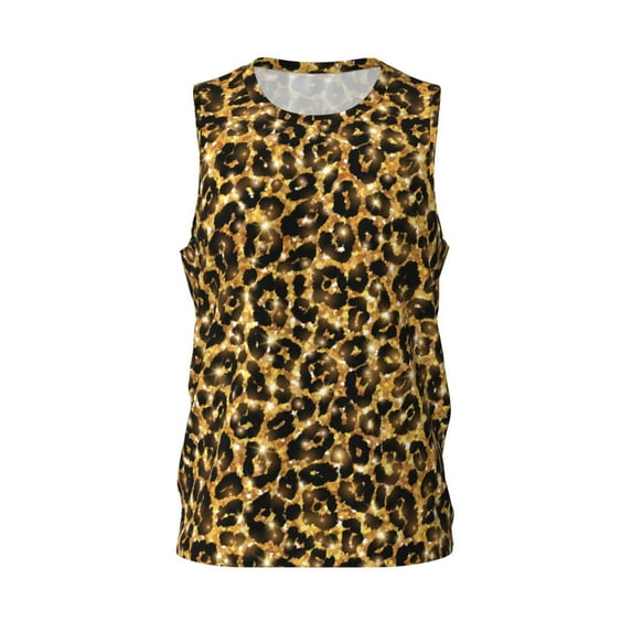 Easygdp Gold Glitter Leopard Men's Mesh Basketball Jersey Quick Drying Sleeveless Shirts Fitted Muscle Tank Tops Sport Round Neck T-Shirt - XX-Large