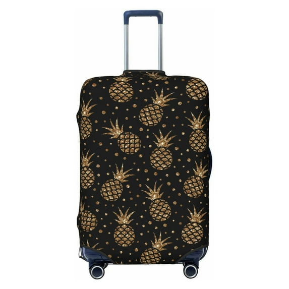 Easygdp Gold Glitter Pineapples Print Elastic and Washable Suitcase Protective Cover with Hidden Zipper Fits 18-32 inch Luggage -X-Large