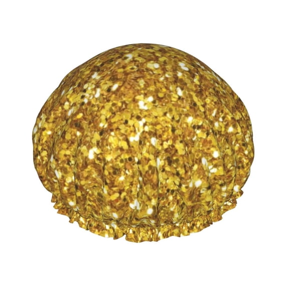 Easygdp Gold Glitter Shower Caps for Women, Double Waterproof Layers Shower Cap, Quick Drying Bath Hair Cap Reusable