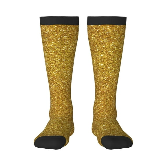 Easygdp Gold Glitter Soccer Socks Sport Knee High Socks Calf Compression Athletic Socks for Men and Women