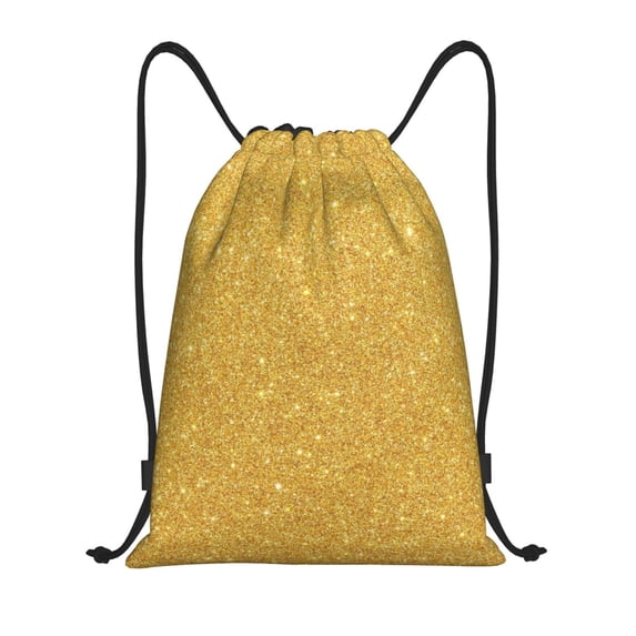 Easygdp Gold Shiny Drawstring Backpack, Beach Sackpack, Travel Sackpack Lightweight for Sports, Gym, Travel, Swimming - Medium