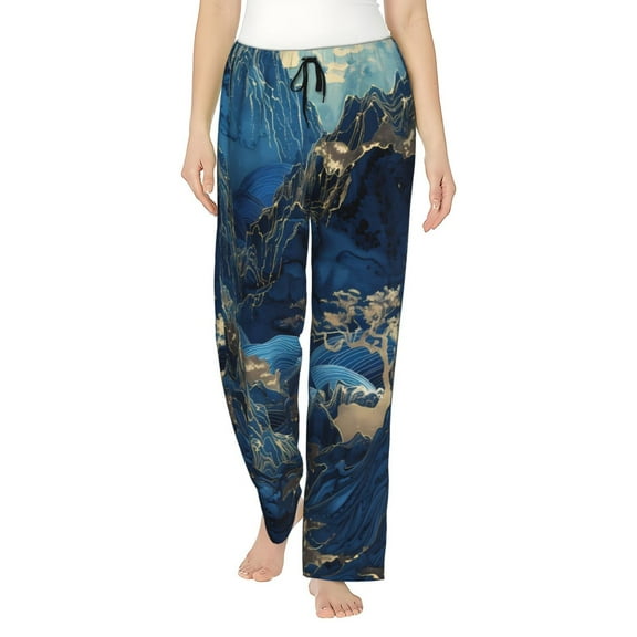 Easygdp Golden Blue Mountains Women's Drawstring Pajama Pants | Lounge Joggers Sweatpants | Comfy Sleepwear | Yoga Pants-XX-Large