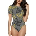 thumbnail image 1 of Easygdp Golden Glitter Butterflies Women's One-Piece Swimsuit Slim Fit Crew Neck Bodysuit Athletic Swimwear with Concealed Buckle - Small, 1 of 9