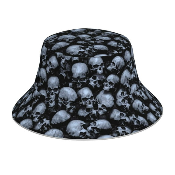Easygdp Gothic Skull Double-Sided Reflective Fisherman Hat,Sun Visor,Casual Hat,Fluorescent Hat,Suitable For Outdoor And Night Walking,Unisex