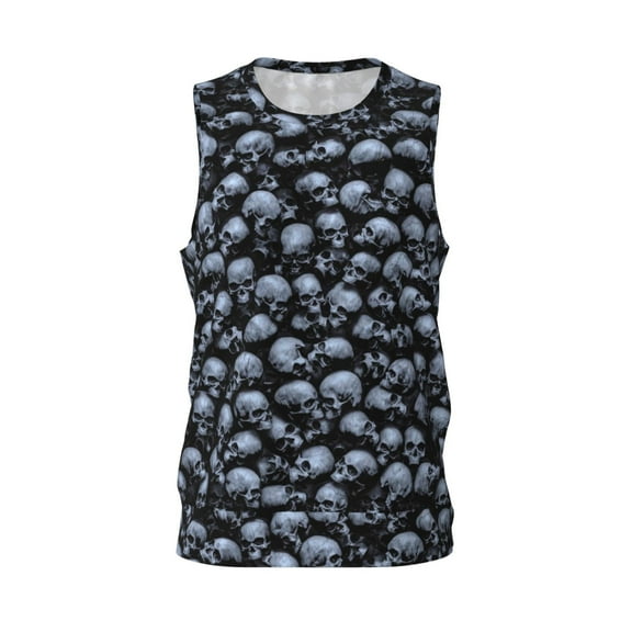 Easygdp Gothic Skull Men's Mesh Basketball Jersey Quick Drying Sleeveless Shirts Fitted Muscle Tank Tops Sport Round Neck T-Shirt - 4X-Large