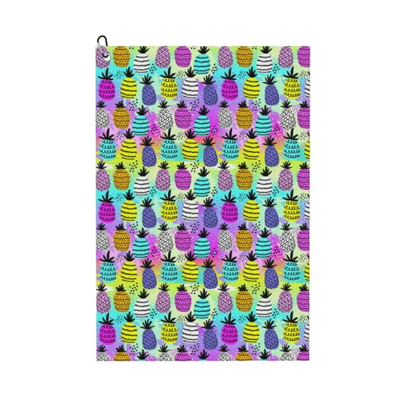 Easygdp Graffiti Pineapples Golf Towel 24x16in for Men and Women with Carabiner Clip for Easy Attachment