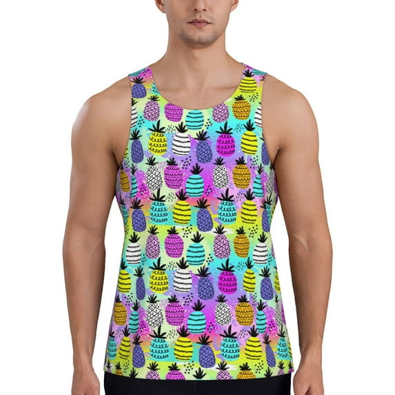 Easygdp Graffiti Pineapples Men's Tank Top, Sleeveless Muscle T Shirts, Breathable, Quick-Dry, Loose for Gym, Running, Fitness - Large