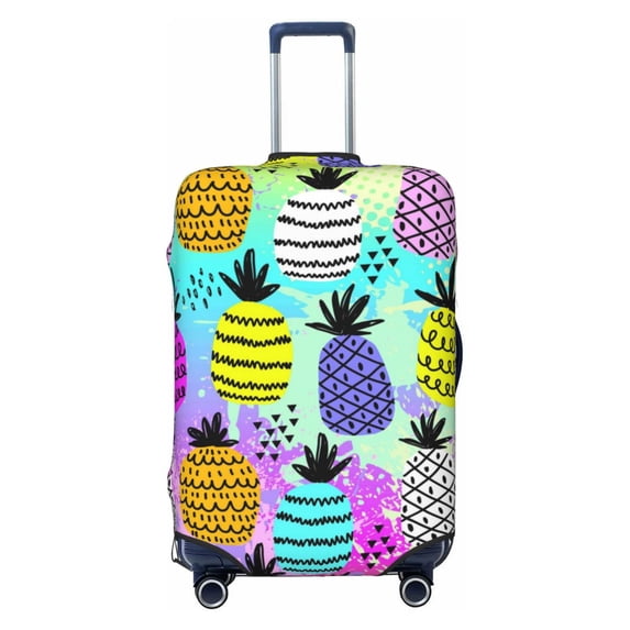 Easygdp Graffiti Pineapples Print Elastic and Washable Suitcase Protective Cover with Hidden Zipper Fits 18-32 inch Luggage -X-Large