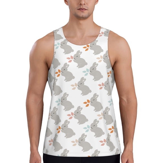 Easygdp Gray Rabbit Men's Tank Top, Sleeveless Muscle T Shirts, Breathable, Quick-Dry, Loose for Gym, Running, Fitness - X-Large