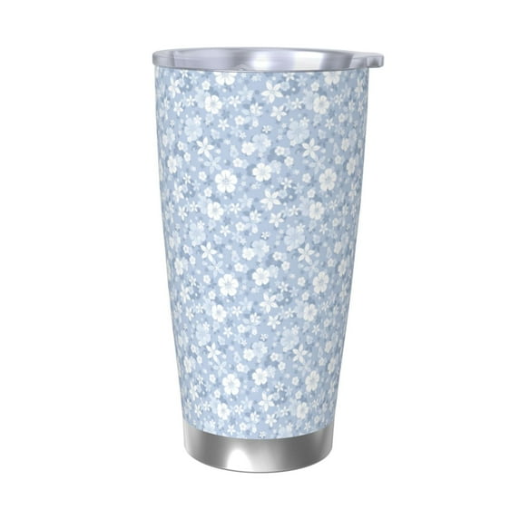 Easygdp Gray White Floral 20oz Stainless Steel Vacuum Insulated Double Wall Travel Tumbler, Durable Insulated Coffee Mug with Spillproof Lid-Without Straw
