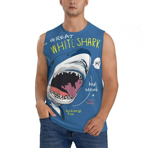 Easygdp Great White Shark Men's Breathable Tank Tops Sleeveless Sporty T Shirts for Basketball, Mountaineering, Bodybuilding -Large
