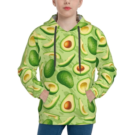 Easygdp Green Avocado Boys Hoodie Kids Sweatshirt Youth Pullover With Hood-Large