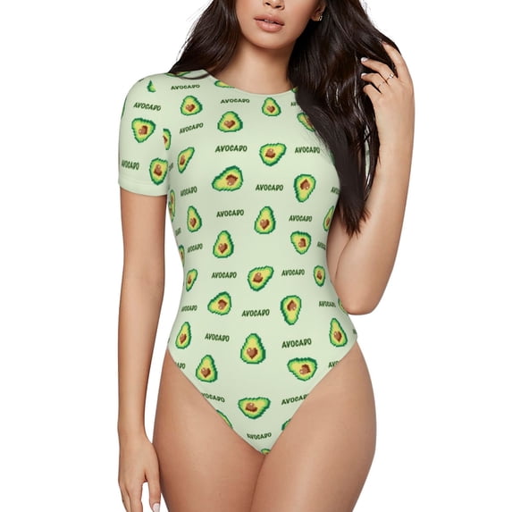 Easygdp Green Avocado Women's One-Piece Swimsuit Slim Fit Crew Neck Bodysuit Athletic Swimwear with Concealed Buckle - Medium