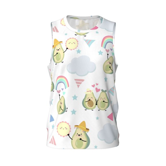 Easygdp Green Blue Avocado Men's Mesh Basketball Jersey Quick Drying Sleeveless Shirts Fitted Muscle Tank Tops Sport Round Neck T-Shirt - Medium