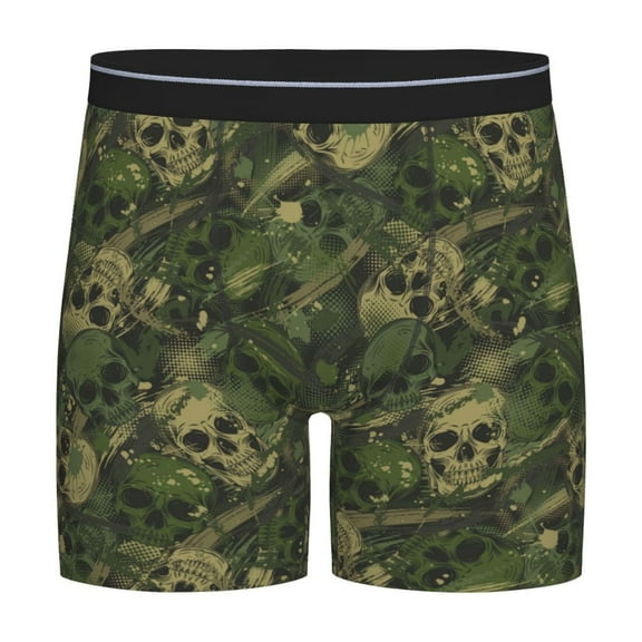 Easygdp Green Camouflage Skull Men's Boxer Briefs Men’s Underwear Boxer Briefs for Men