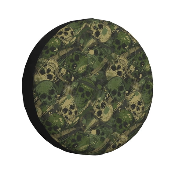 Easygdp Green Camouflage Skull Wheel Cover,Spare Tire Cover,4-17in Spare Tire Cover Universal Fit for Trailer, Car, Truck, SUV, Jeep-15 inch