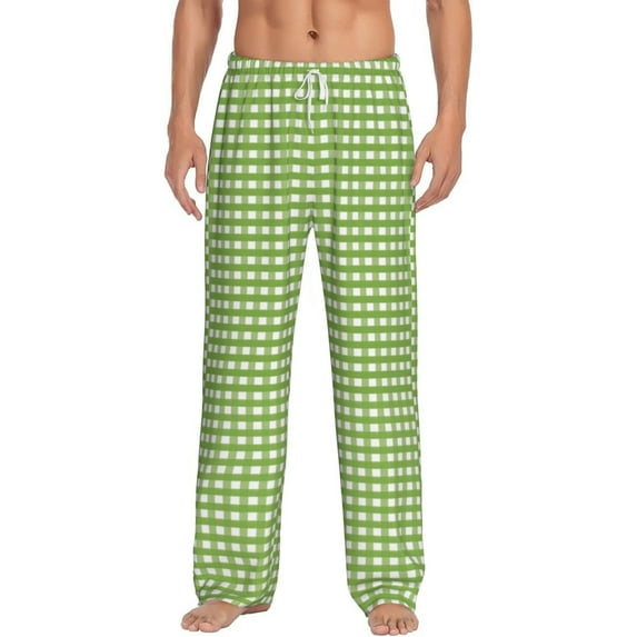 Easygdp Green Gingham Men's Pajama Pant, Sleep Elastic Waistband Lounge Pants - XX-Large
