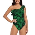 thumbnail image 1 of Easygdp Green Leave Fern Women's One Shoulder Ruffle Monokini Bathing Suits with Removable Chest Pad, Quick Drying - Large, 1 of 8