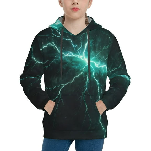 Easygdp Green Lightning Flash Boys Hoodie Kids Sweatshirt Youth Pullover With Hood-Medium