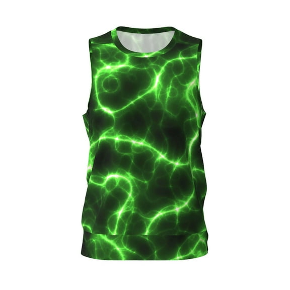 Easygdp Green Lightning Men's Mesh Basketball Jersey Quick Drying Sleeveless Shirts Fitted Muscle Tank Tops Sport Round Neck T-Shirt - Small
