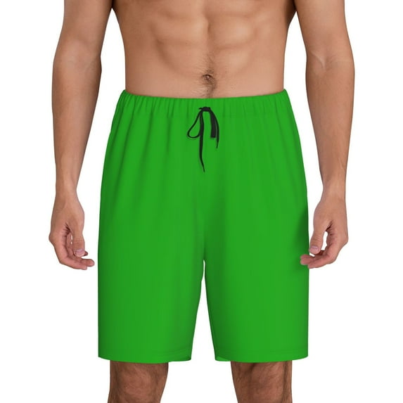 Easygdp Green Men's Short Pajama Pants, Sleep Shorts, Household Pants, Casual Pants with Pockets - XX-Large
