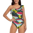 thumbnail image 1 of Easygdp Green Mushroom Women's One Shoulder Ruffle Monokini Bathing Suits with Removable Chest Pad, Quick Drying - Medium, 1 of 8