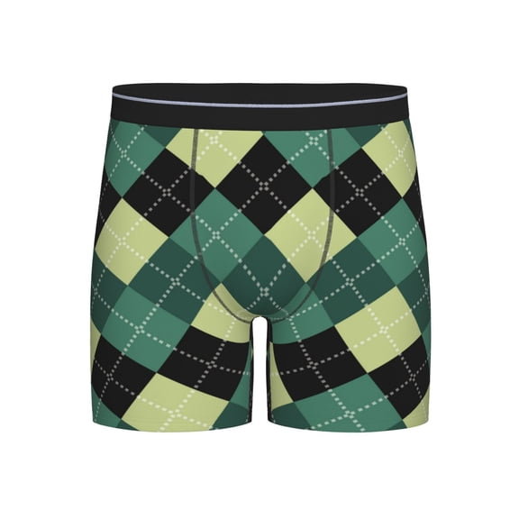 Easygdp Green Squares Men's Boxer Briefs Men’s Underwear Boxer Briefs for Men