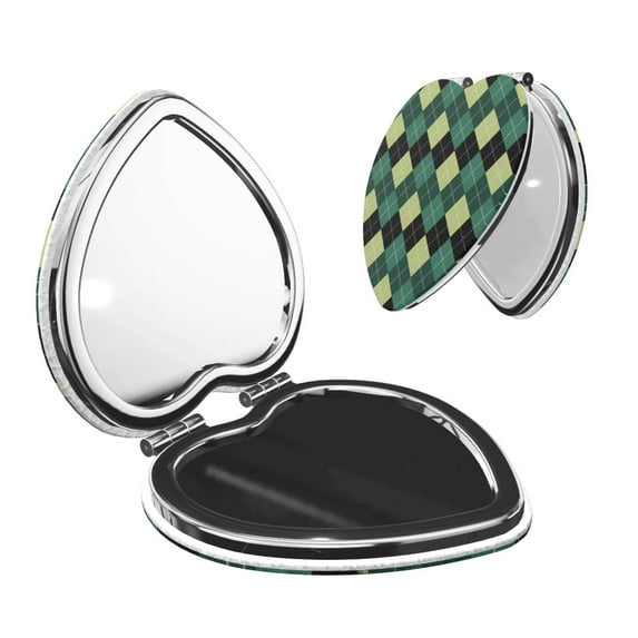 Easygdp Green Squares Travel Makeup Mirror, 2X Magnifying Mirror 2-Sided Travel Essential Mirror, Magnetic Portable Mirror-Heart Shape