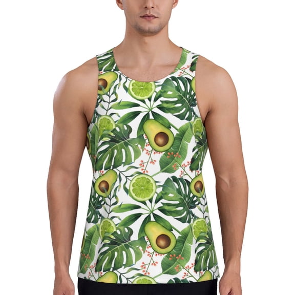 Easygdp Green Tropical Men's Tank Top, Sleeveless Muscle T Shirts, Breathable, Quick-Dry, Loose for Gym, Running, Fitness - 4X-Large