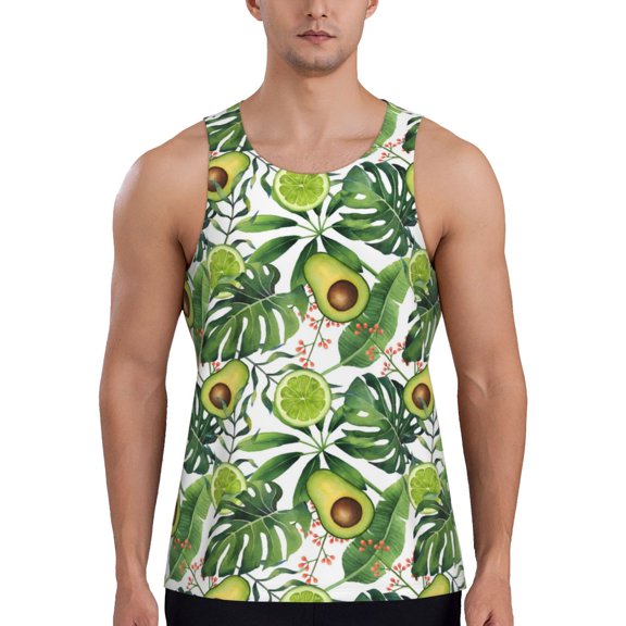 Easygdp Green Tropical Men's Tank Top, Sleeveless Muscle T Shirts, Breathable, Quick-Dry, Loose for Gym, Running, Fitness - Medium