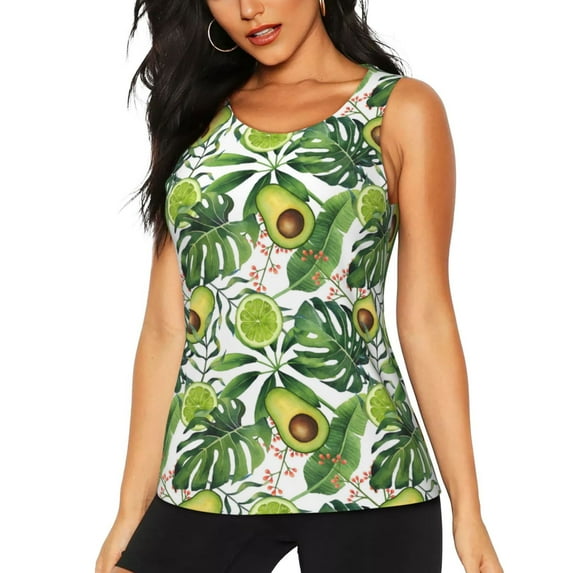 Easygdp Green Tropical Women's Workout Tank Top, Running Top, Hiking Shirt, Quick-Dry for Running, Yoga, Hiking - Medium
