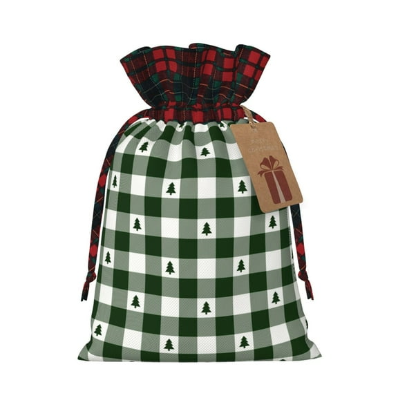 Easygdp Green White Christmas Tree Lumberjack Plaid Fabric Gift Bags for Christmas Presents - Christmas Bags, Christmas Gift Bags for Presents, Christmas Gift Wrap-Black