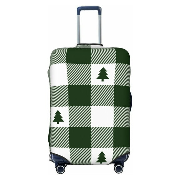 Easygdp Green White Christmas Tree Lumberjack Plaid Print Elastic and Washable Suitcase Protective Cover with Hidden Zipper Fits 18-32 inch Luggage -Small