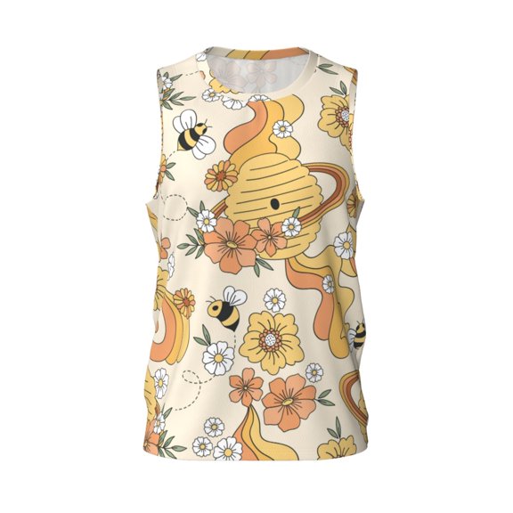 Easygdp Groovy Floral Men's Mesh Basketball Jersey Quick Drying Sleeveless Shirts Fitted Muscle Tank Tops Sport Round Neck T-Shirt - Large