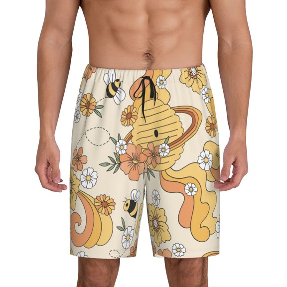 Easygdp Groovy Floral Men's Short Pajama Pants, Sleep Shorts, Household Pants, Casual Pants with Pockets - 4X-Large