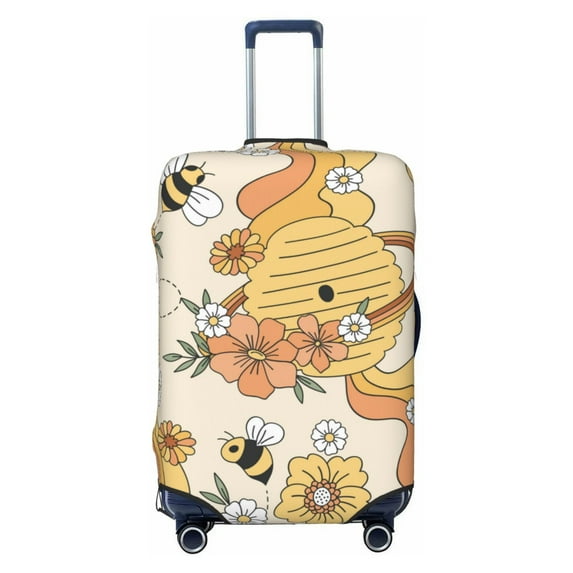 Easygdp Groovy Floral Print Elastic and Washable Suitcase Protective Cover with Hidden Zipper Fits 18-32 inch Luggage -Small