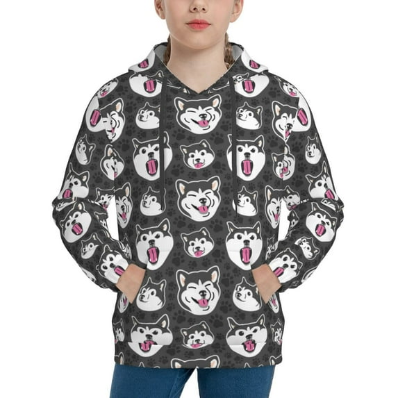 Easygdp HUSKY Face Boys Hoodie Kids Sweatshirt Youth Pullover With Hood-Small