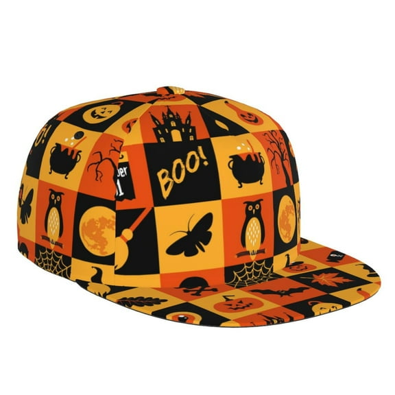 Easygdp Halloween Banner Symbols Baseball Cap with Adjustable Flat Suitable for Head Circumference 22.4-23.6 in