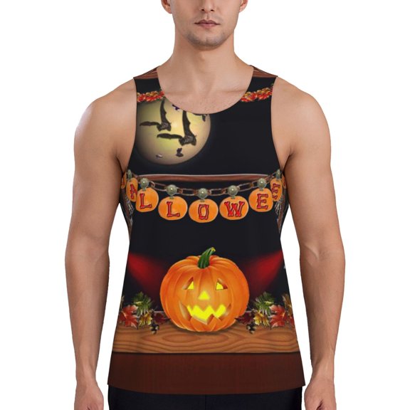 Easygdp Halloween Decoration Men's Tank Top, Sleeveless Muscle T Shirts, Breathable, Quick-Dry, Loose for Gym, Running, Fitness - Large