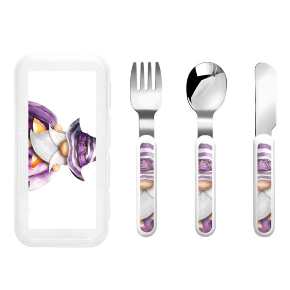 Easygdp Halloween Gnome With Pumpkins 3-Piece Flatware Set Kids Silverware, Stainless Steel Toddler Kids Utensils Safe for Preschooler Children