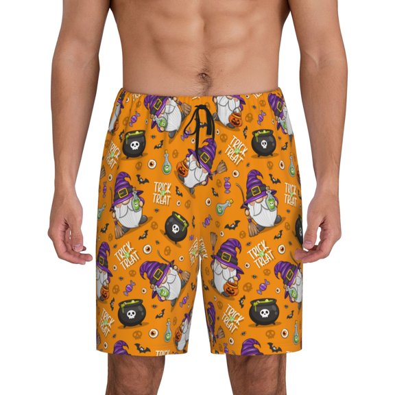 Easygdp Halloween Witches Gnome Men's Short Pajama Pants, Sleep Shorts, Household Pants, Casual Pants with Pockets - Small