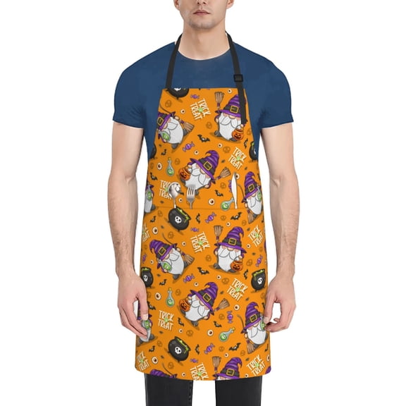 Easygdp Halloween Witches Gnome Waterproof Apron with Pockets Adjustable Cooking Aprons Kitchen Bib Cute Apron for Kitchen, Cooking & Baking