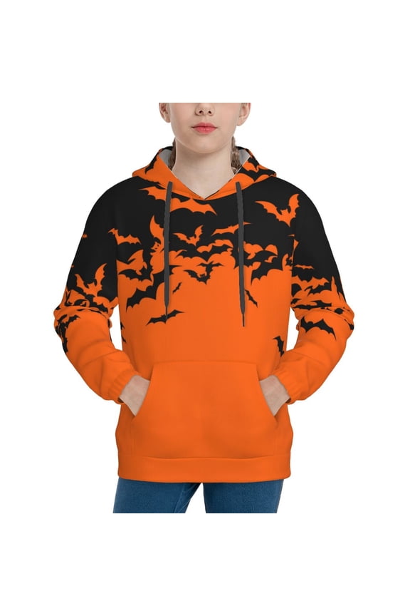 Halloween With Black Bats Boys Hoodie Kids Sweatshirt Youth Pullover With Hood-Small